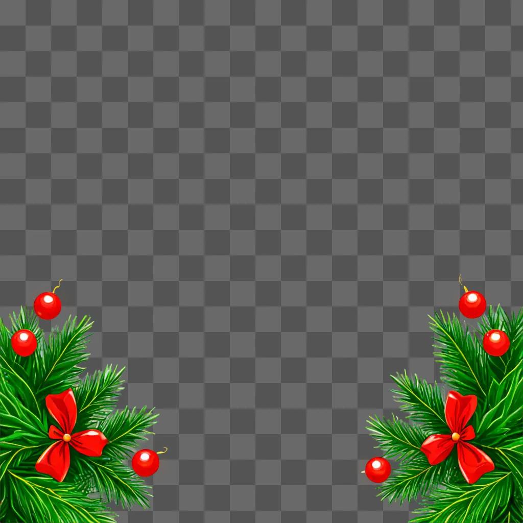 Christmas background with red bows and pine needles