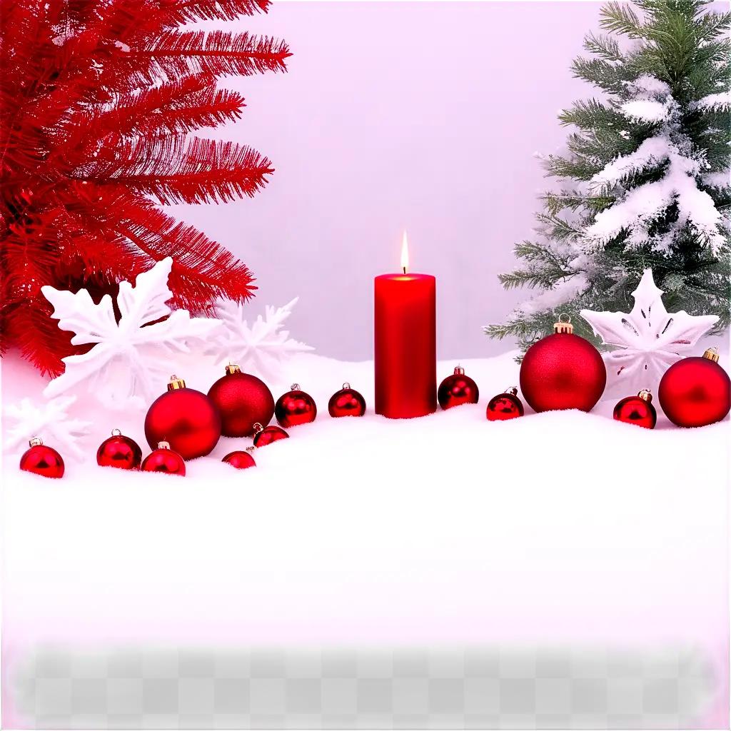 Christmas background with red candle and ornaments