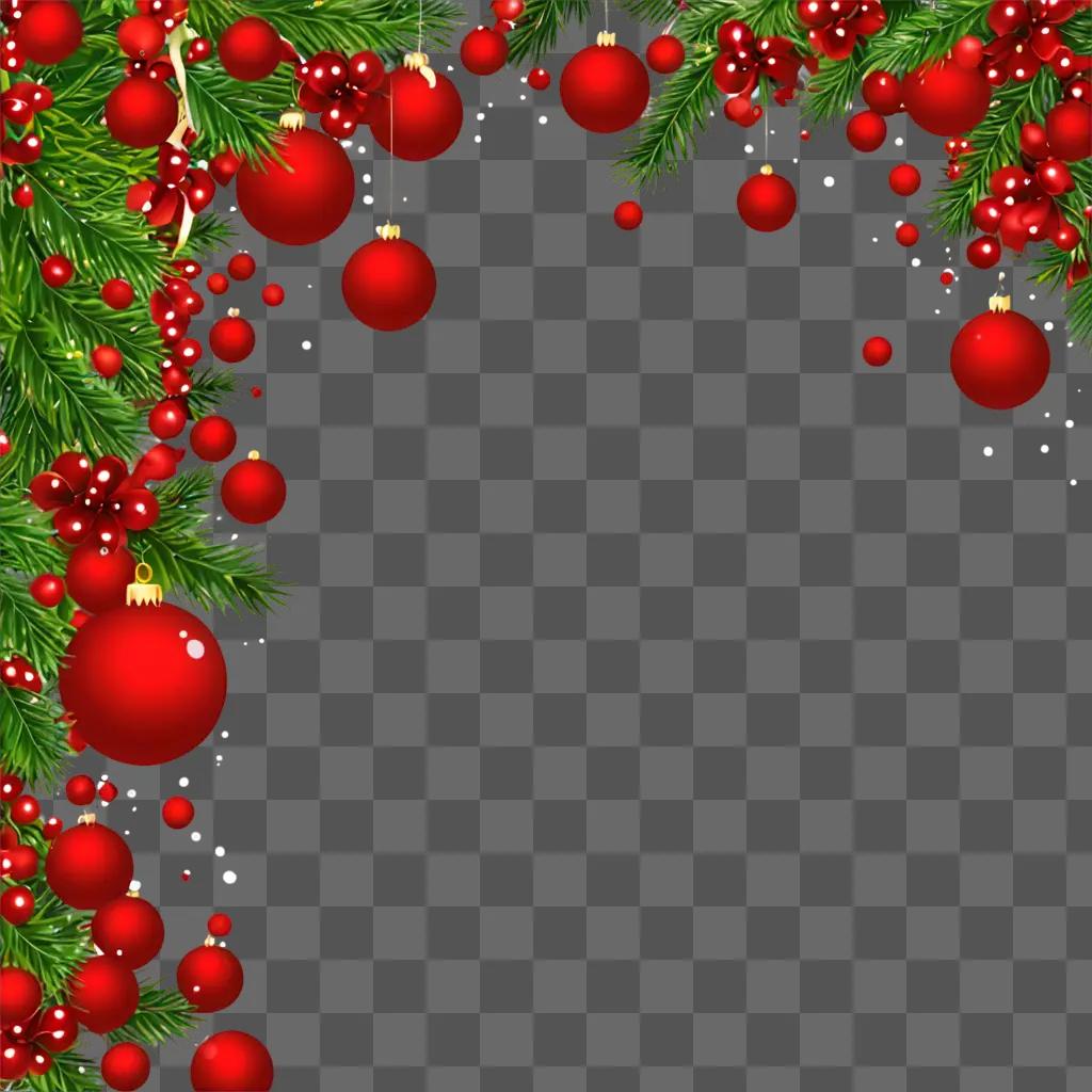 Christmas background with red ornaments and berries