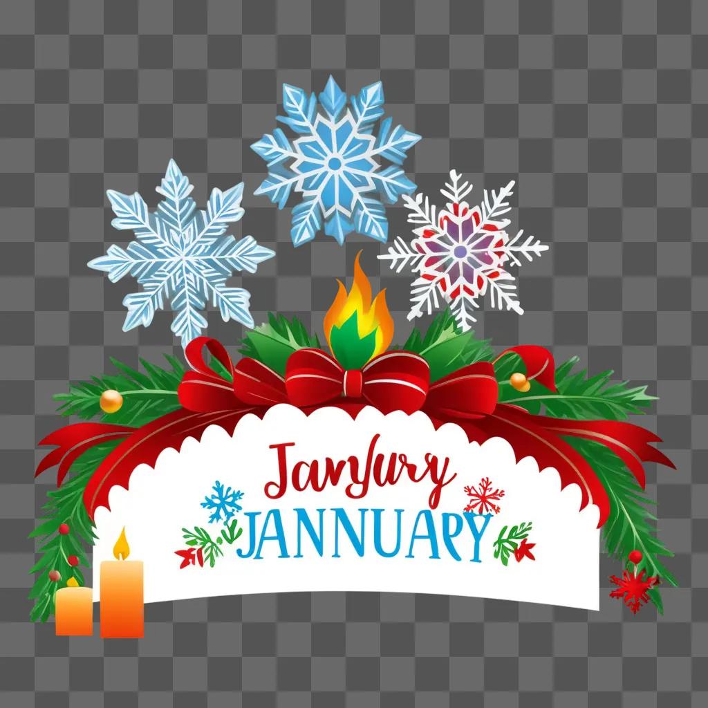 Christmas banner with January in bold lettering