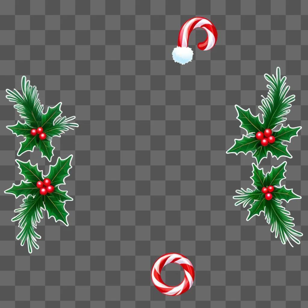 Christmas border clipart free: festive holiday decoration with holly, candy canes, and berries