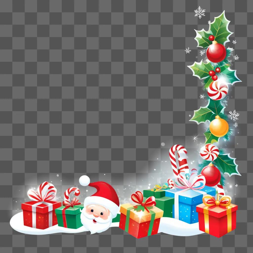 Christmas clipart with Santa, presents, and Christmas tree