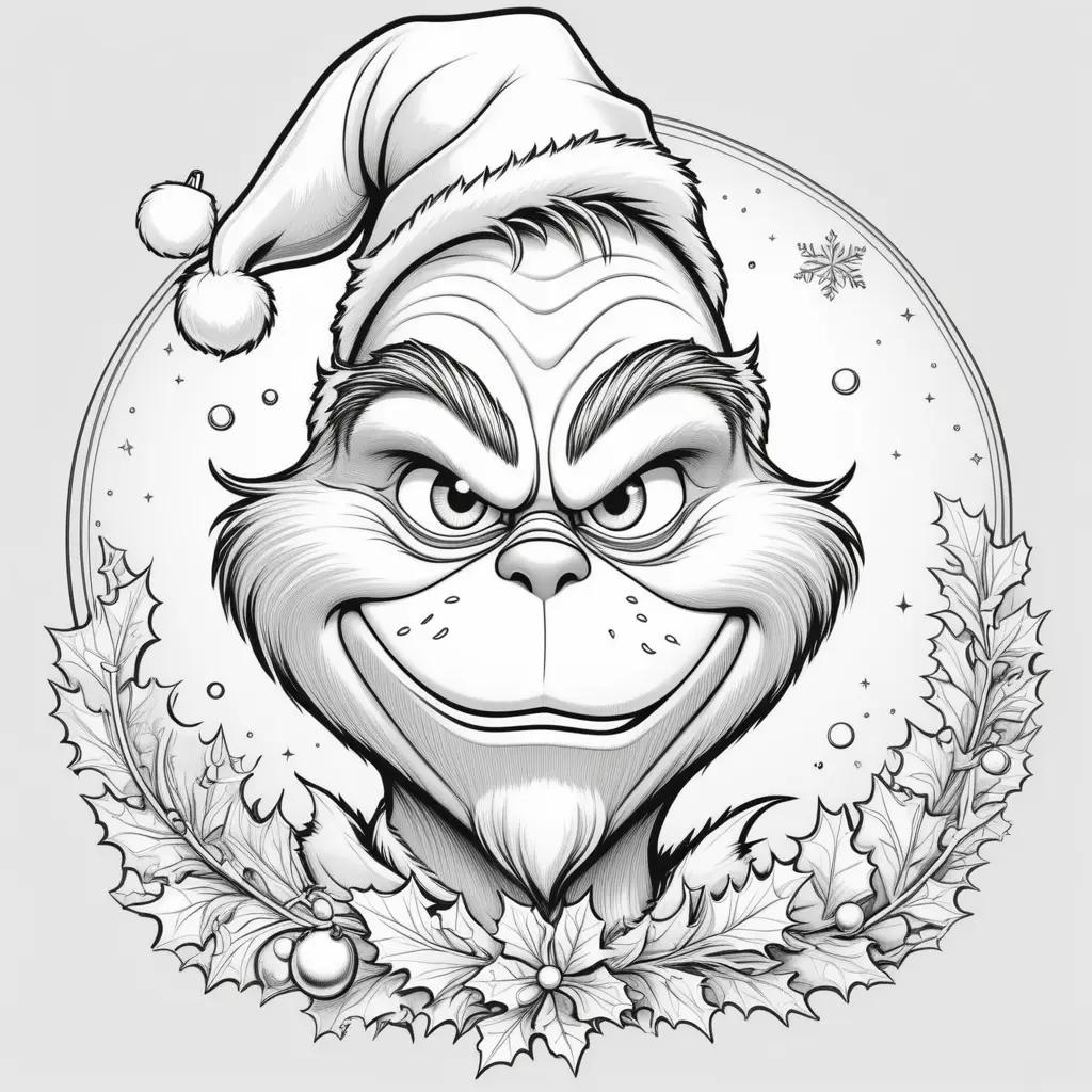 Christmas coloring page of Grinch with Christmas ornaments