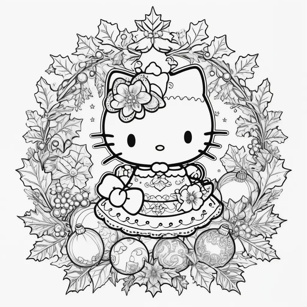 Christmas coloring pages featuring Hello Kitty