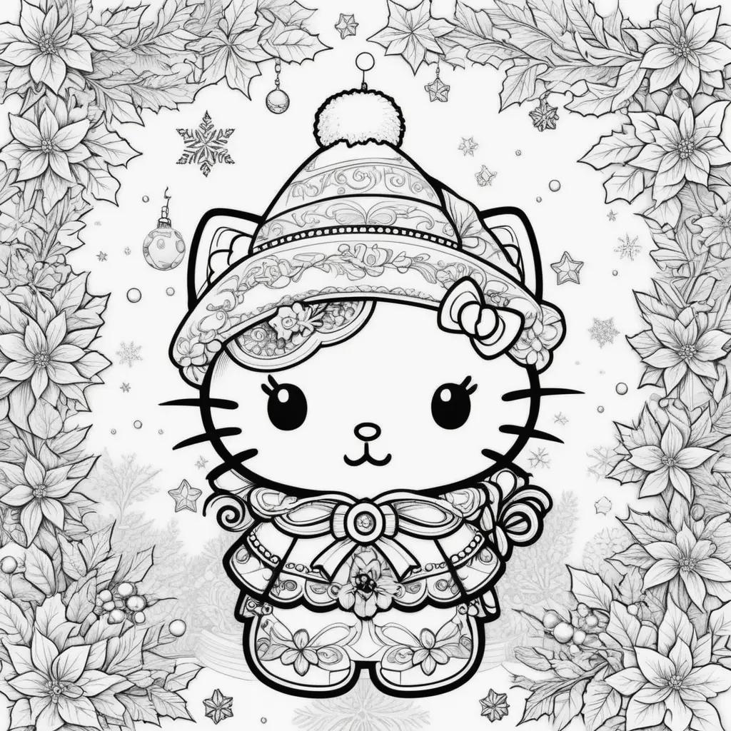 Christmas coloring pages featuring Hello Kitty