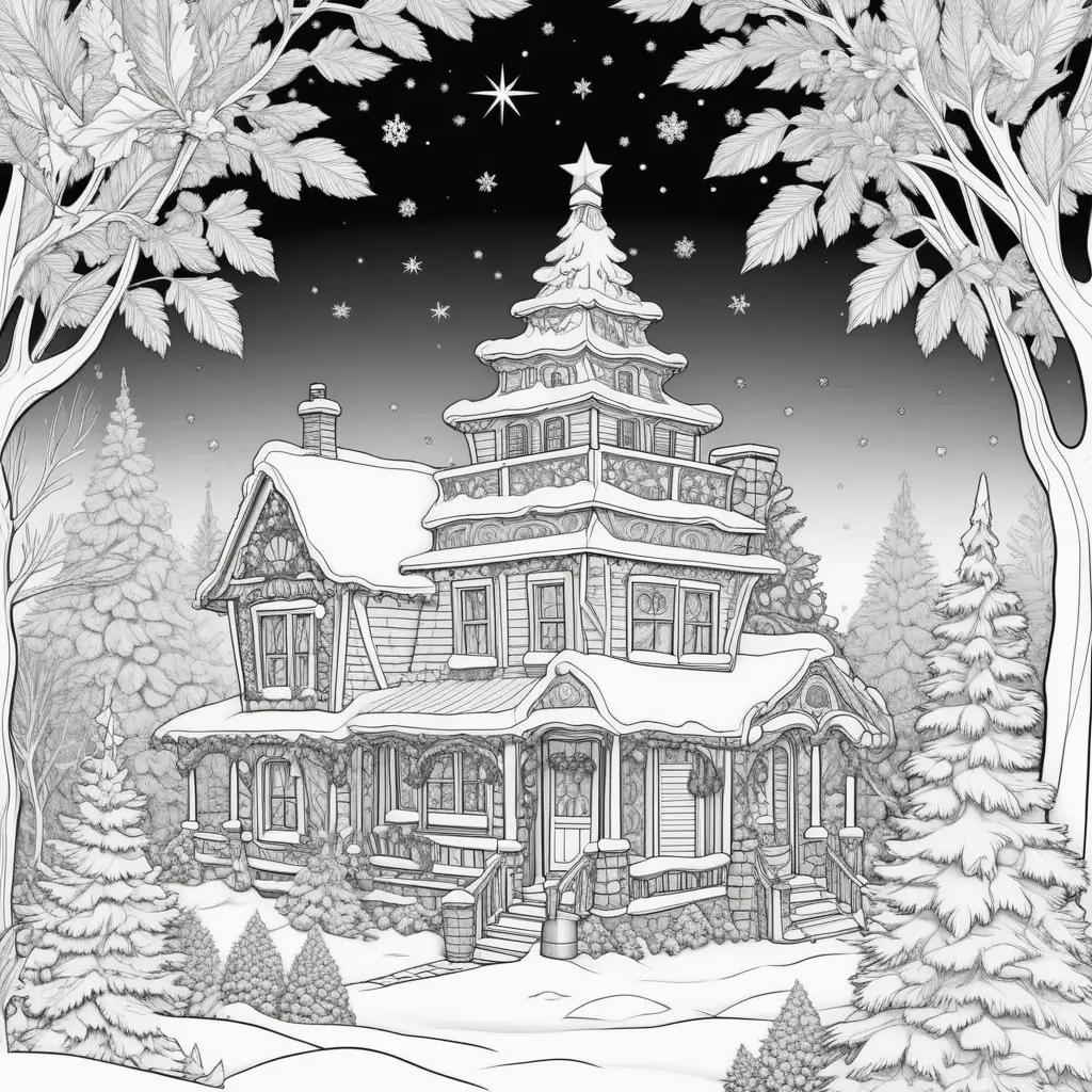 Christmas coloring pages for adults, featuring a large Christmas tree