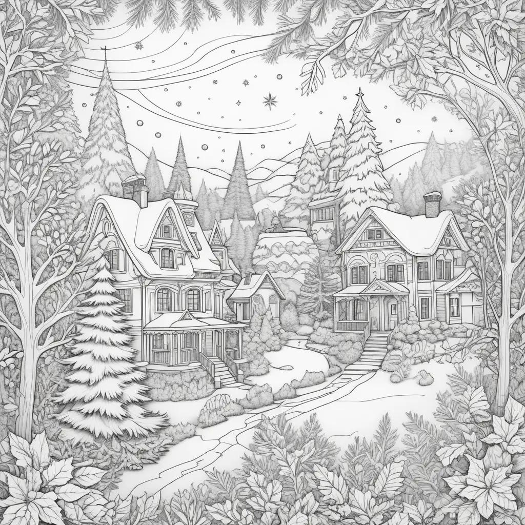 Christmas coloring pages of a snowy village