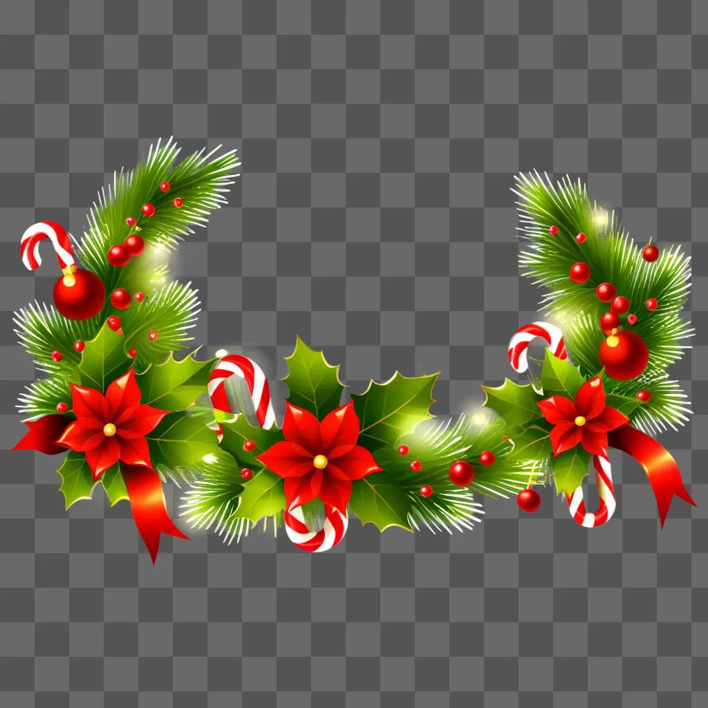 Christmas decoration with transparent background and poinsettia