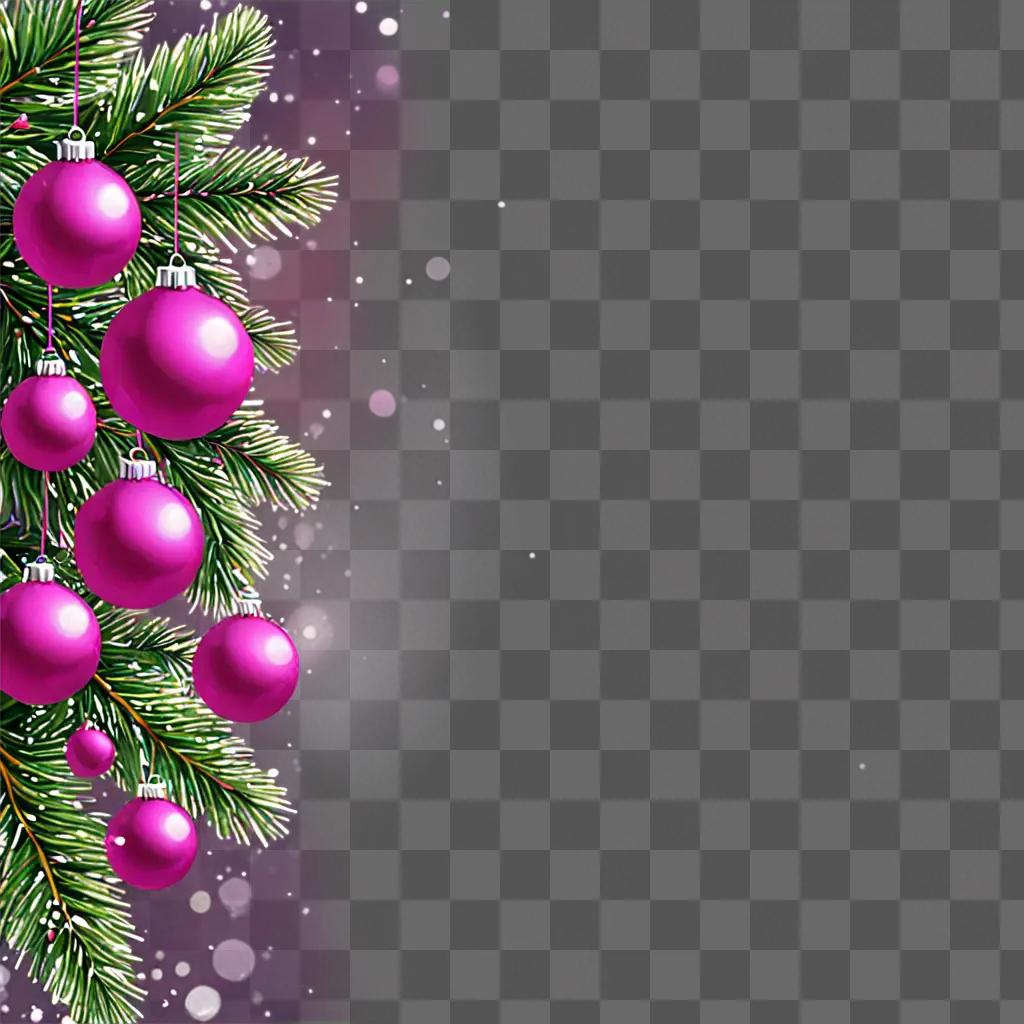 Christmas decorations hang on pink Christmas background