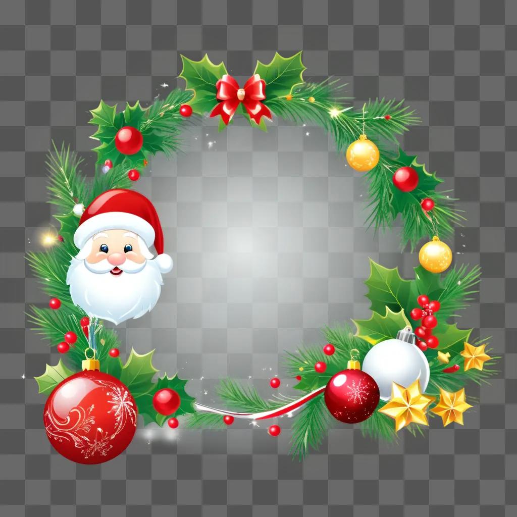 Christmas decorations in a circle with a Santa hat