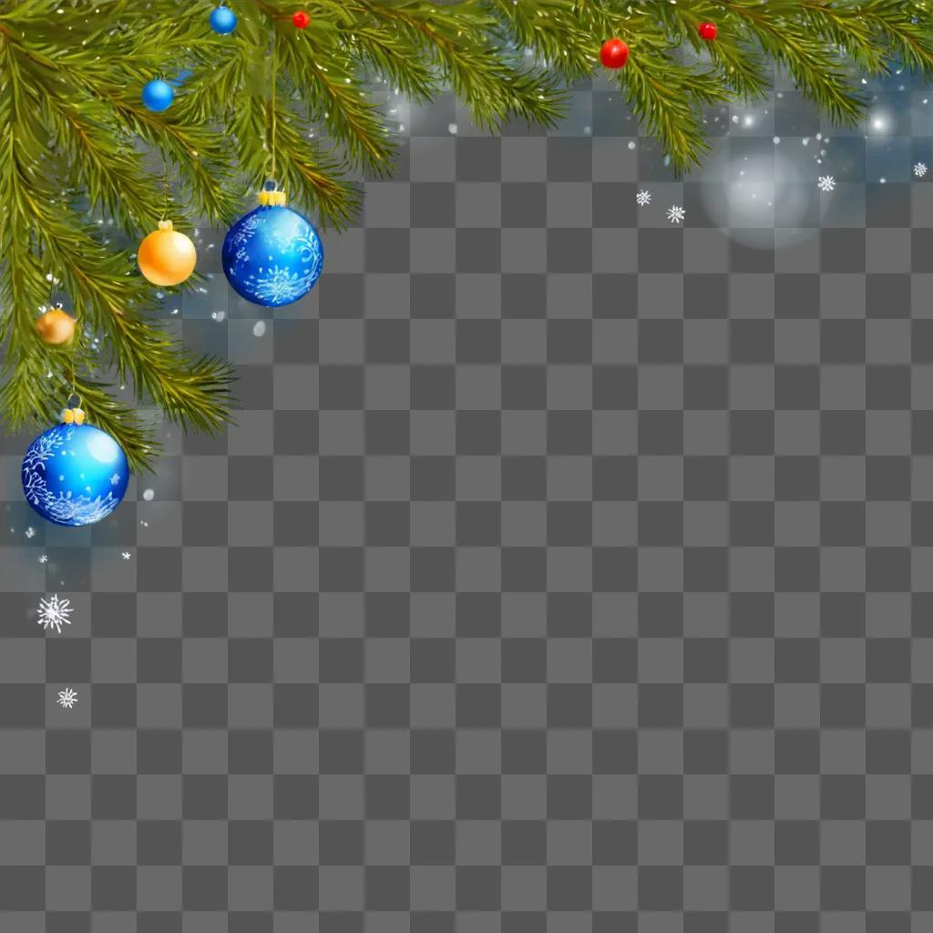 Christmas decorations on green background with blue Christmas balls