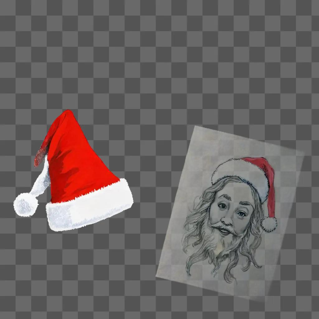 Christmas hat and drawing of man with beard