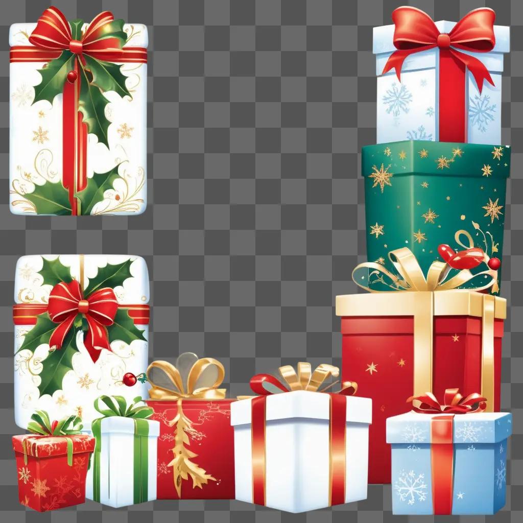 Christmas presents in clipart style on a pink background