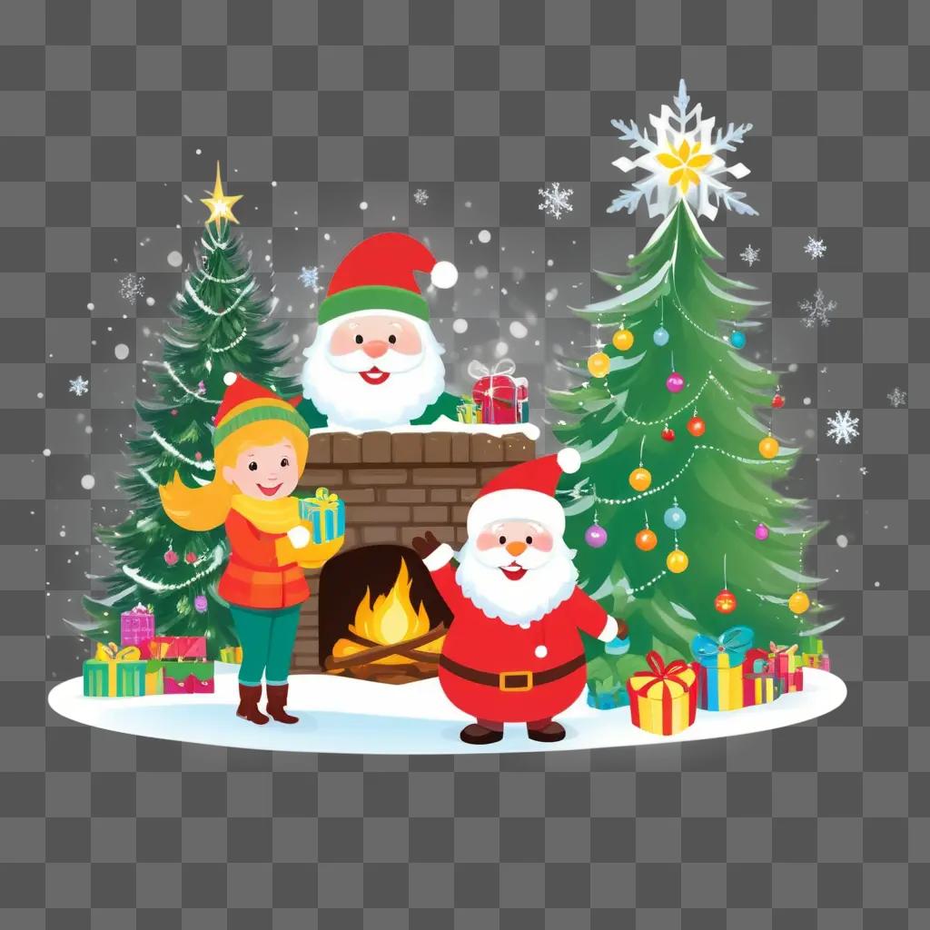 Christmas scene with Santa and reindeer