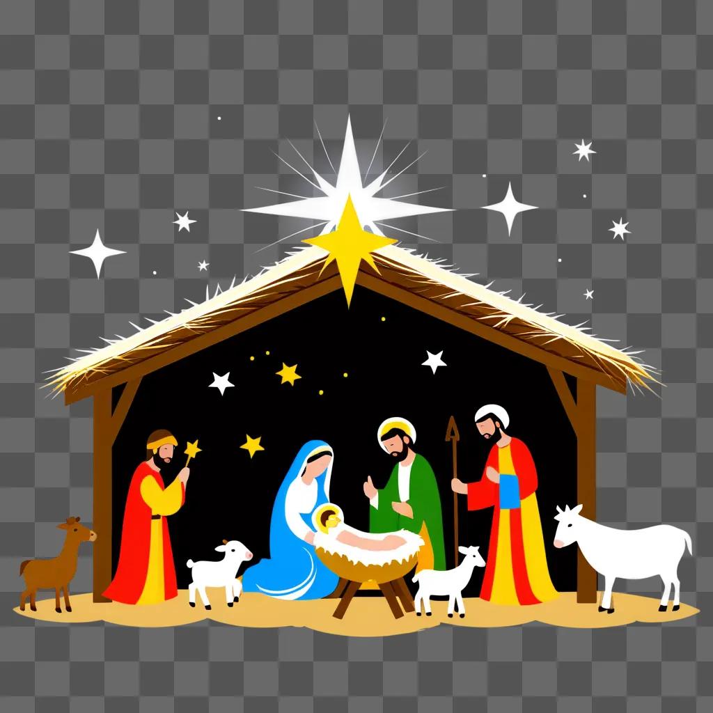 Christmas scene with star and angels