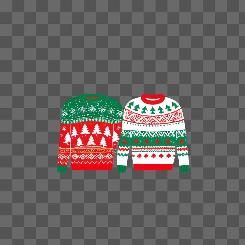 Christmas sweater clipart with Christmas tree designs