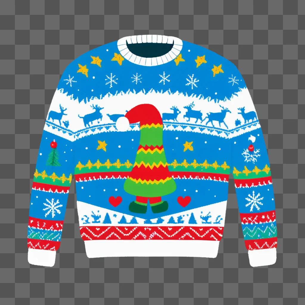 Christmas sweater with gnome and reindeer on it