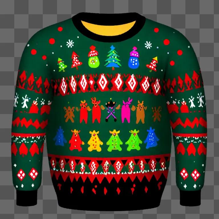 Christmas sweater with multiple cartoon characters