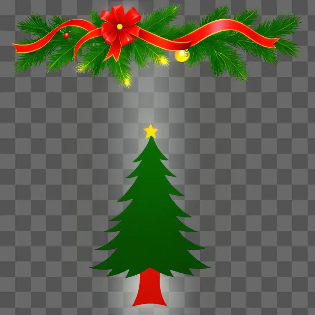 Christmas tree against a green background with red and green ornaments