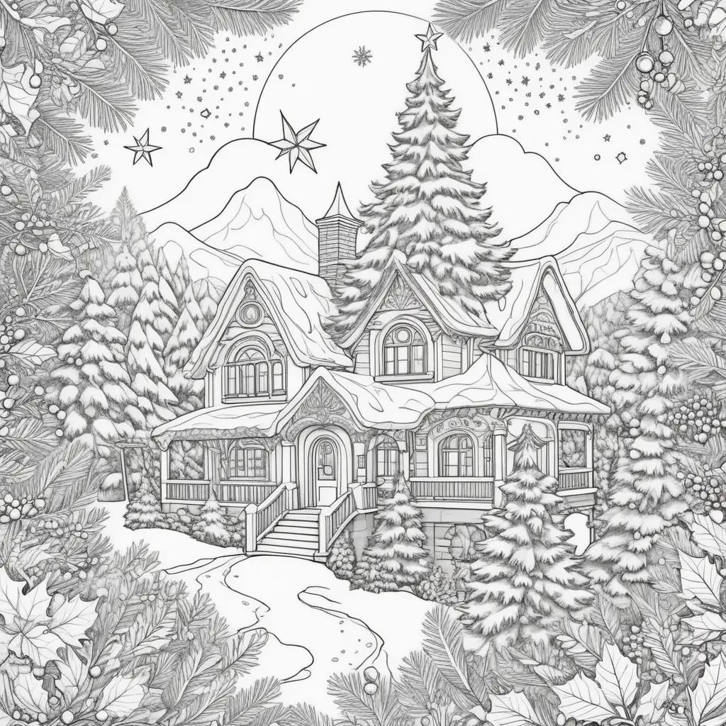 Christmas tree and house coloring pages for adults