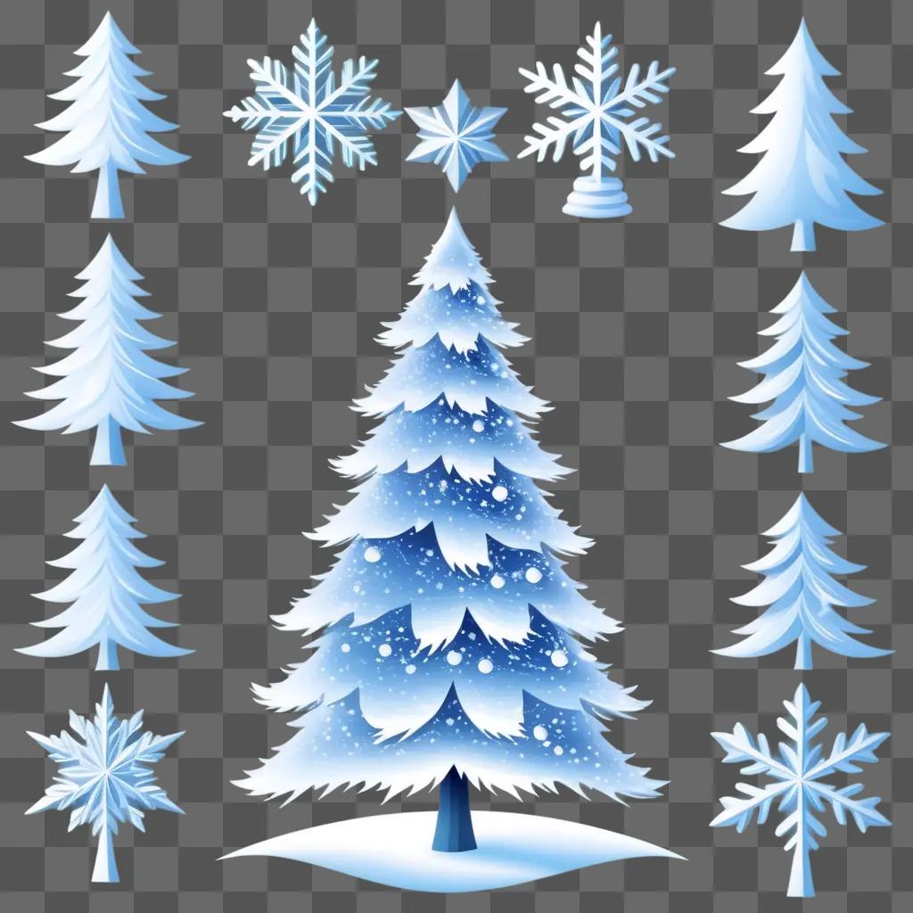 Christmas tree clipart in blue and white