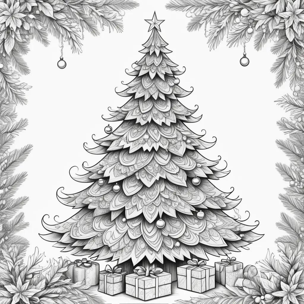 Christmas tree coloring pages with ornaments and gifts