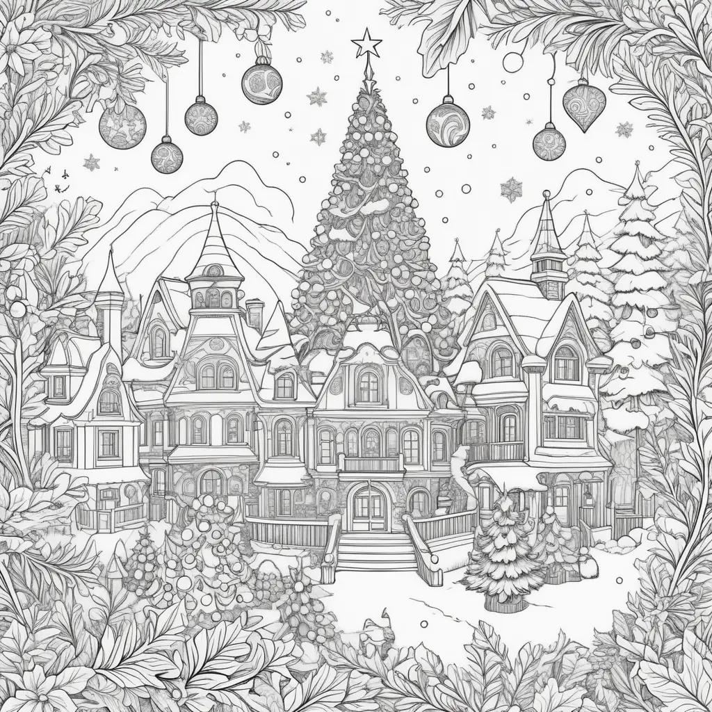 Christmas tree coloring pages with ornaments and snowflakes