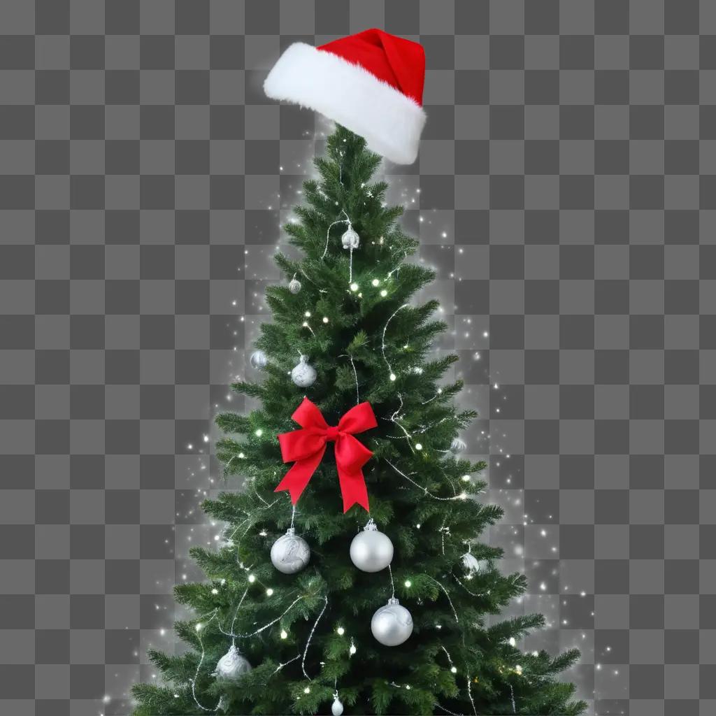 Christmas tree with a Santa hat on top