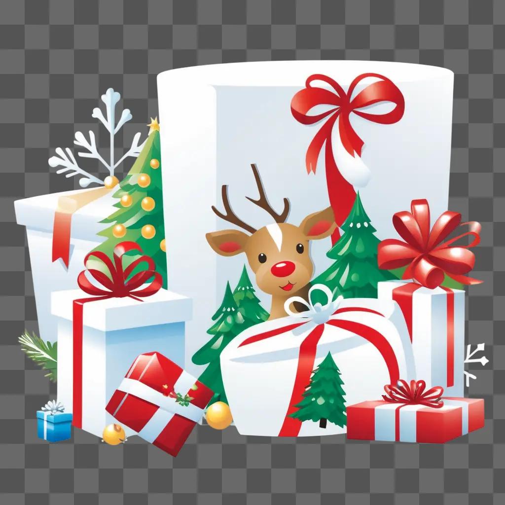 Christmas tree with a reindeer and gift clipart