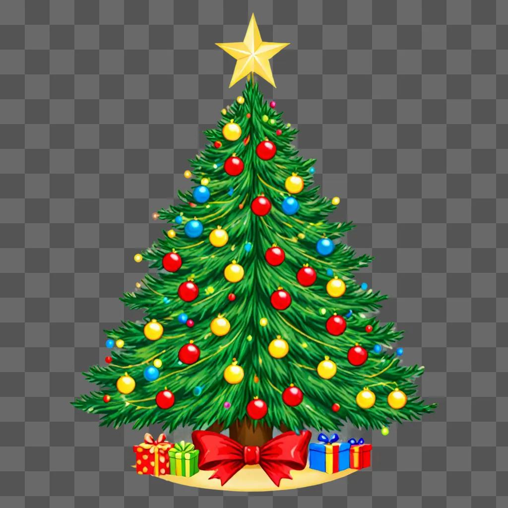 Christmas tree with colorful ornaments and gift boxes