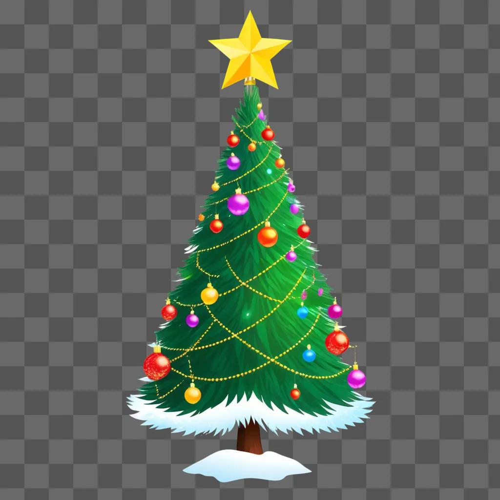 Christmas tree with colorful ornaments and star at top