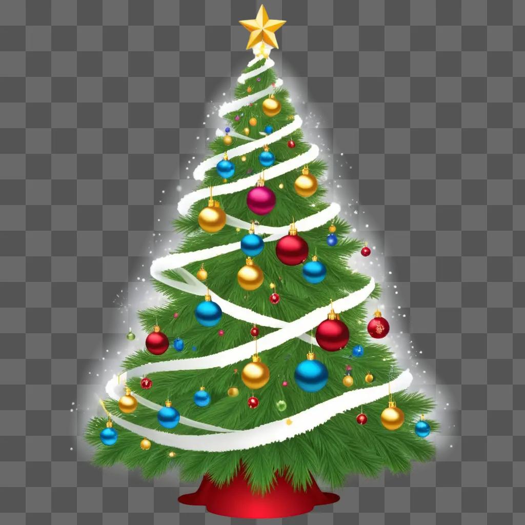 Christmas tree with gold star and colorful ornaments