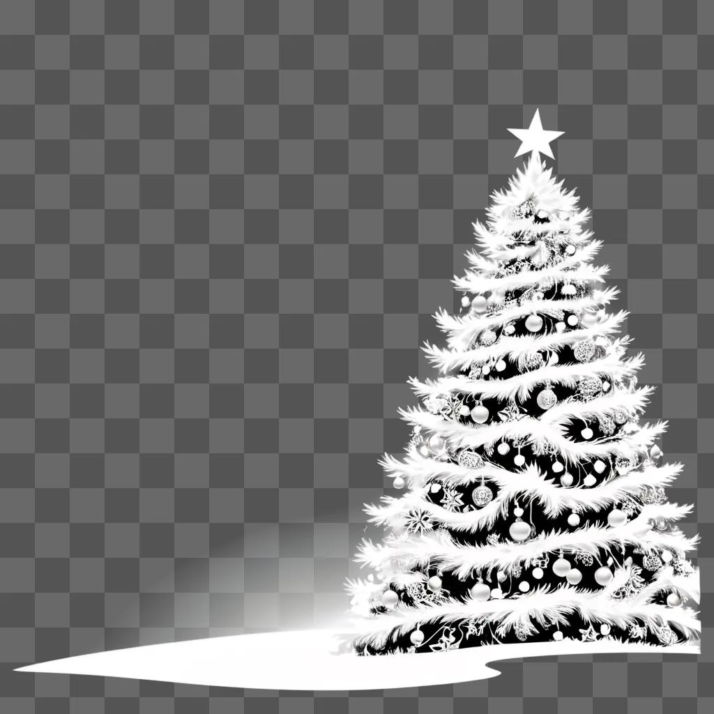 Christmas tree with ornaments, snow, and star