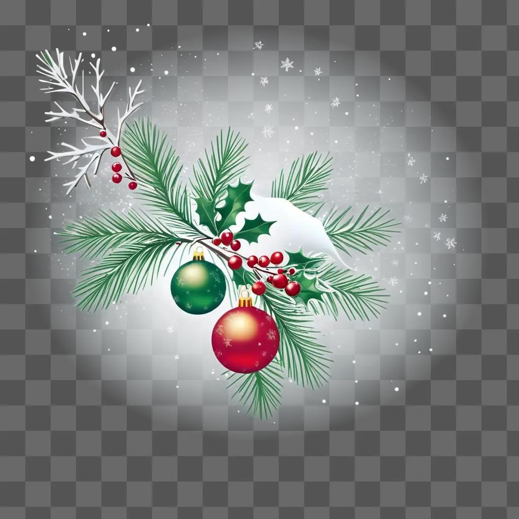 Christmas tree with ornaments and berries in background clipart