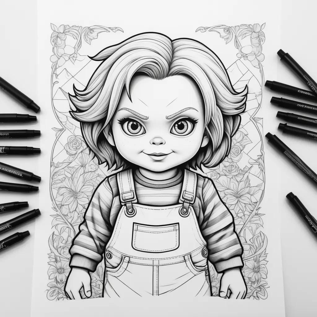 Chucky coloring pages featuring a cute girl