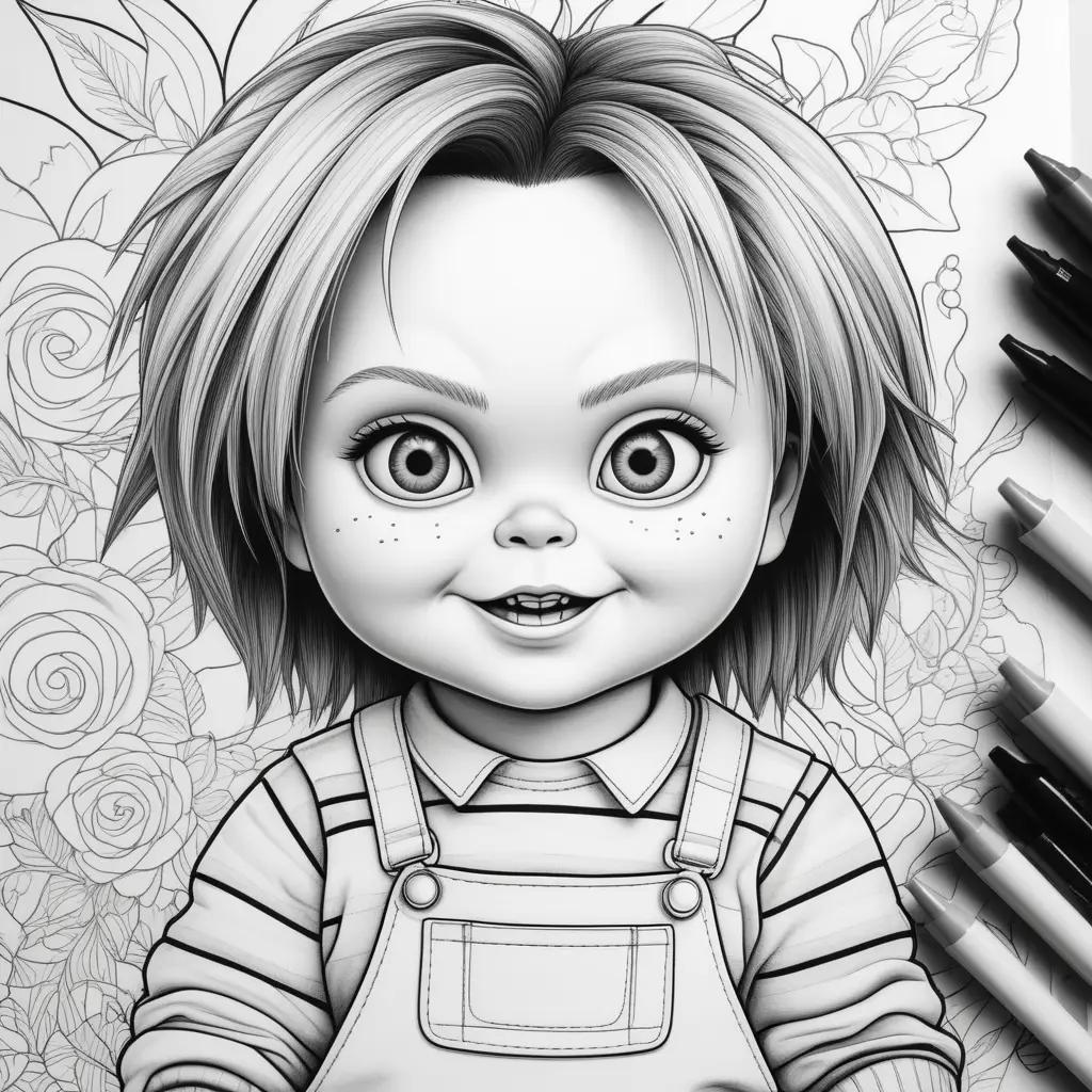 Chucky coloring pages with black and white drawing