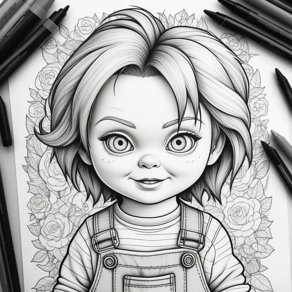 Chucky coloring pages with black and white outlines