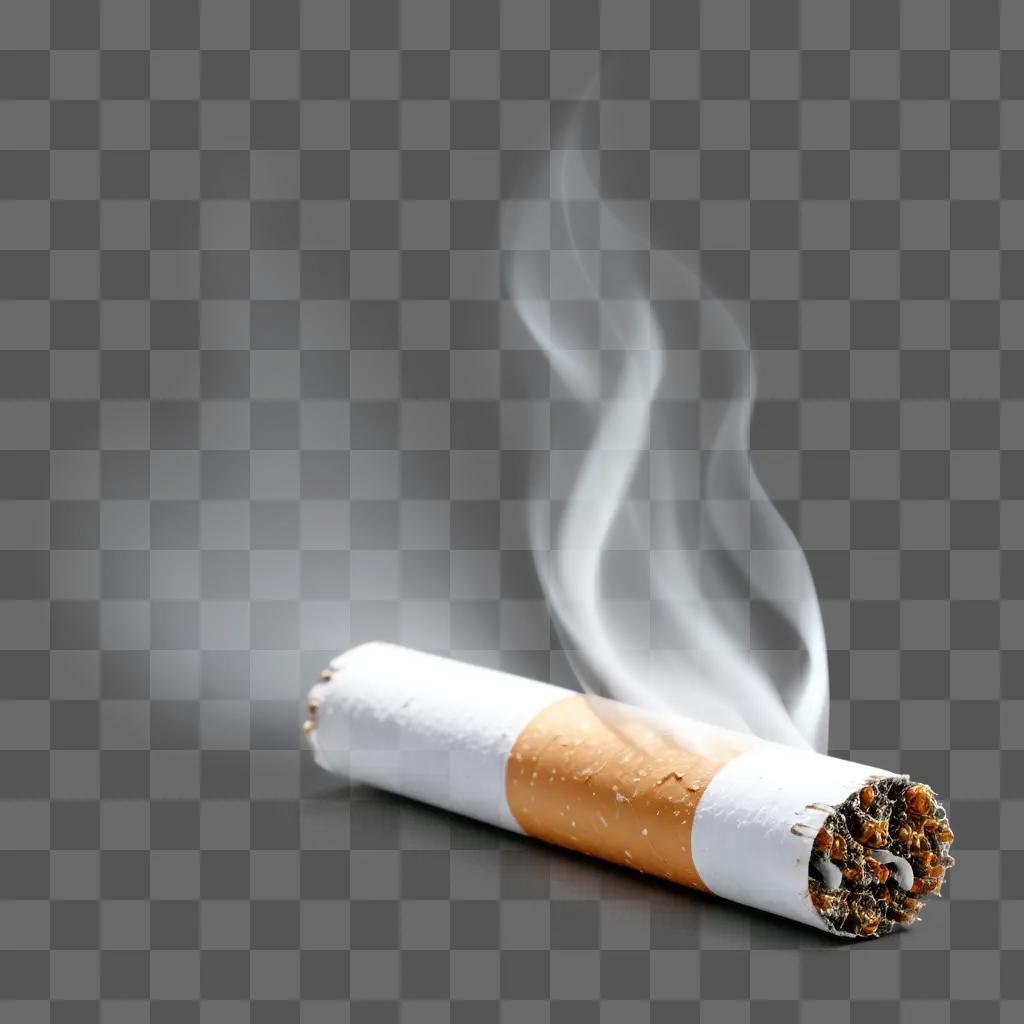 Cigarette with smoke on a gray background