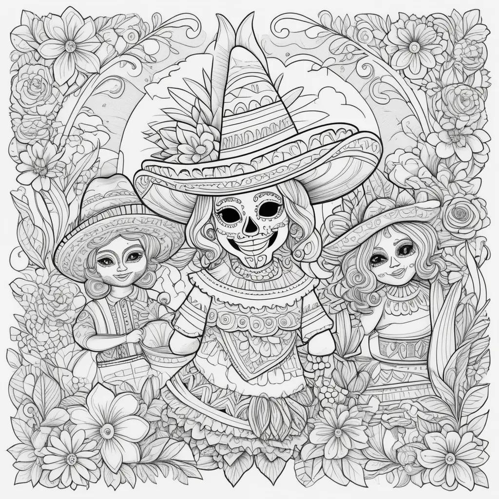 Cinco de Mayo Coloring Pages with a group of women in a flower garden