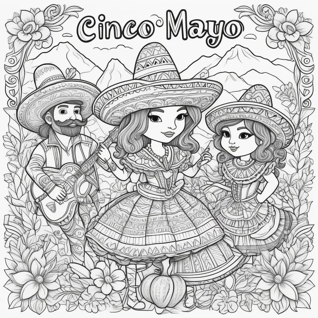 Cinco de Mayo coloring page with Mexican girls