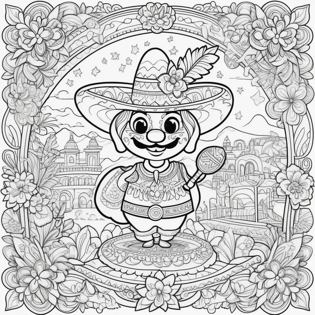 Cinco de Mayo coloring page with a cartoon cowboy