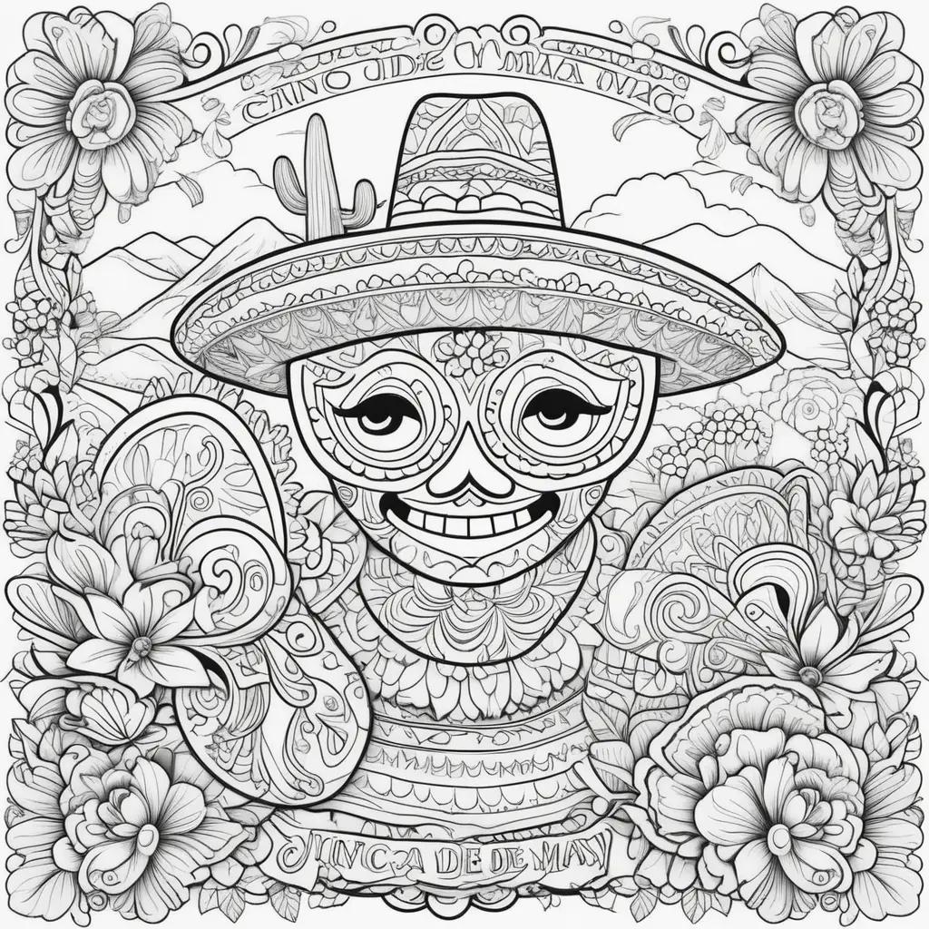 Cinco de Mayo coloring page with a skull and flowers