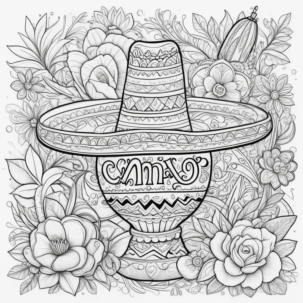 Cinco de Mayo coloring pages with a sombrero and roses