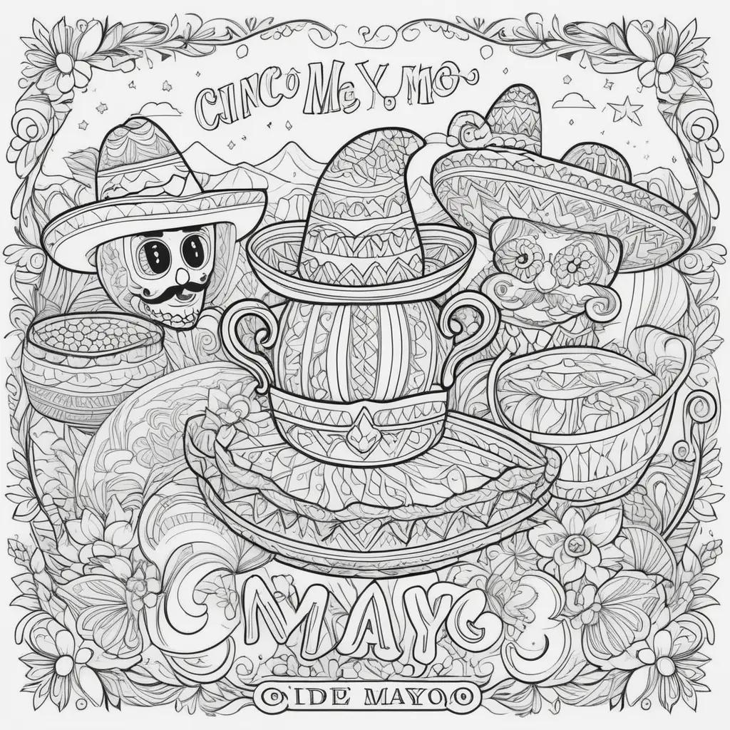 Cinco de Mayo coloring pages with skulls and flowers