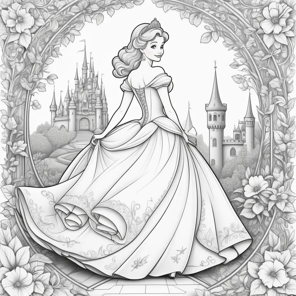 Cinderella Coloring Pages is a title that refers to the image of a Disney princess coloring page featuring Cinderella