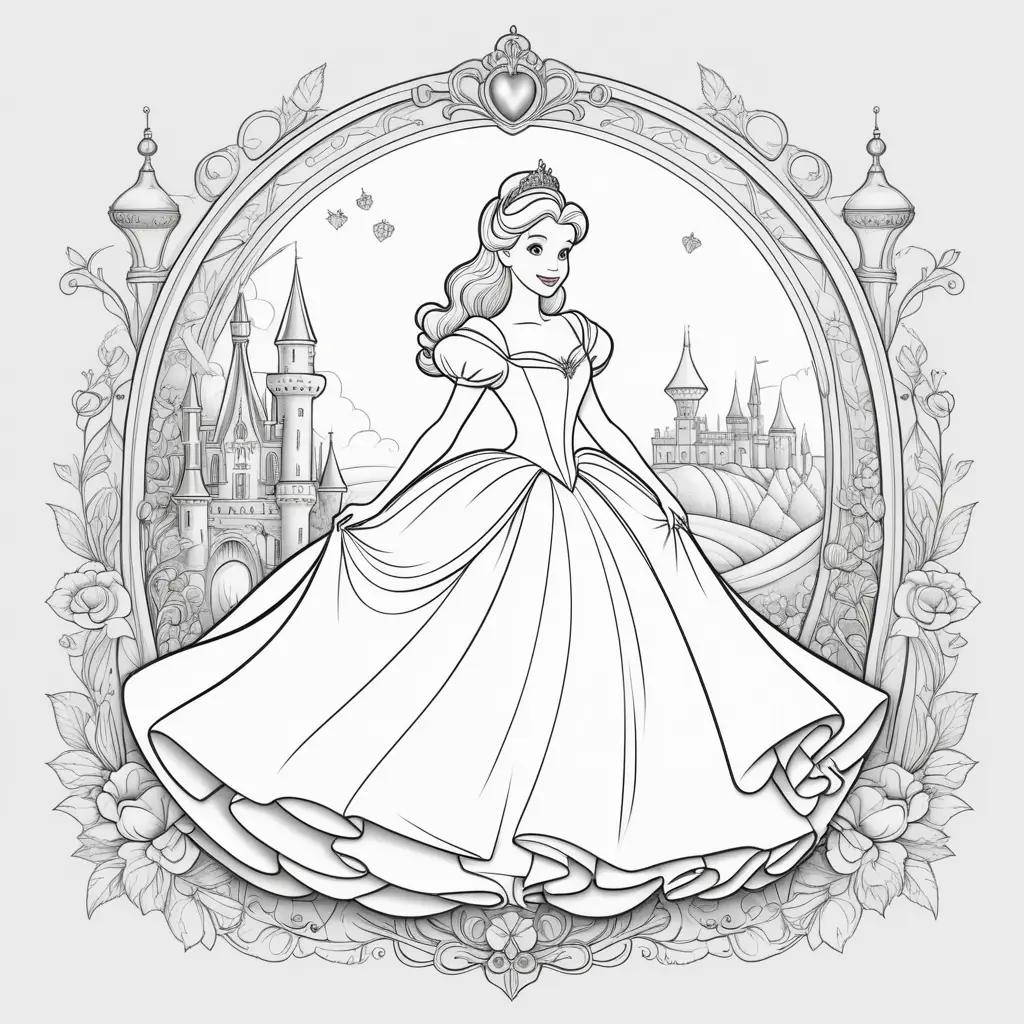 Cinderella coloring page with crown and castle