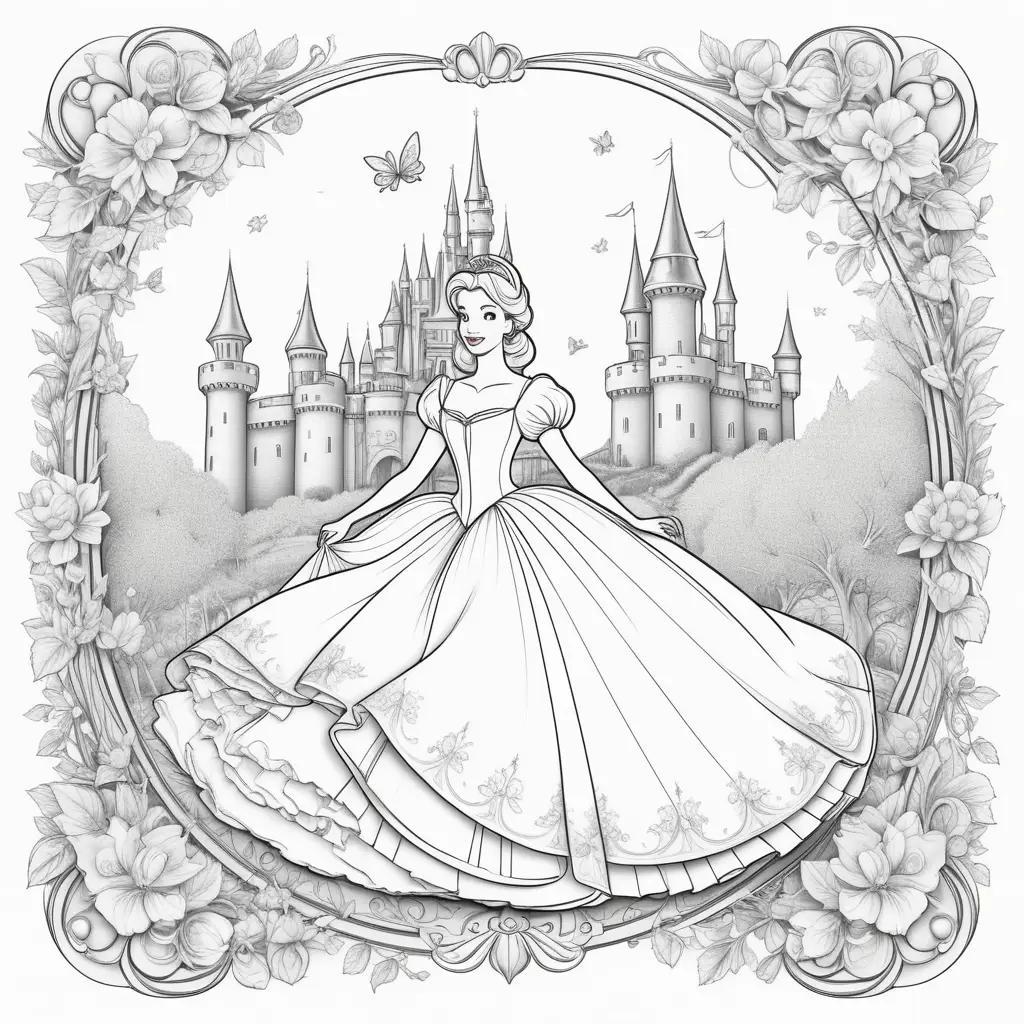 Cinderella coloring pages with castle and butterfly