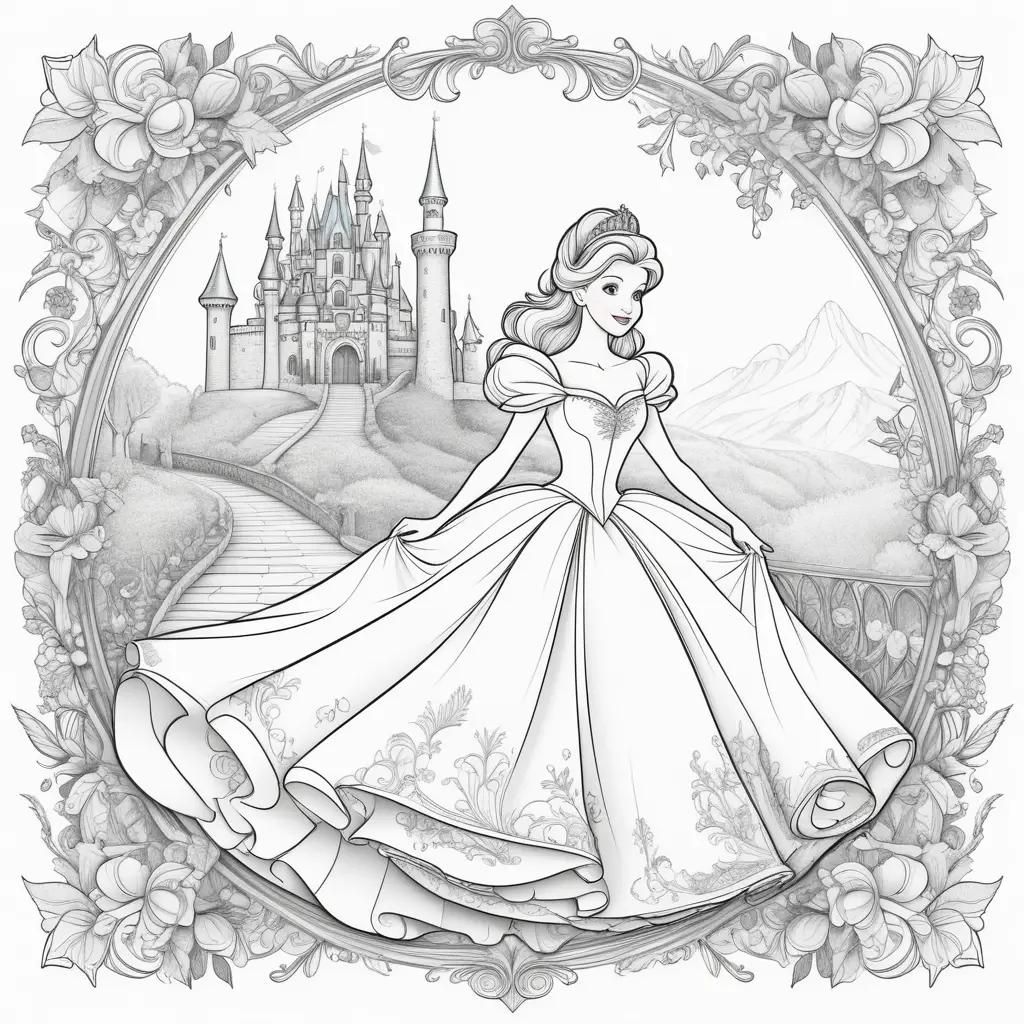 Cinderella coloring pages with princess and castle