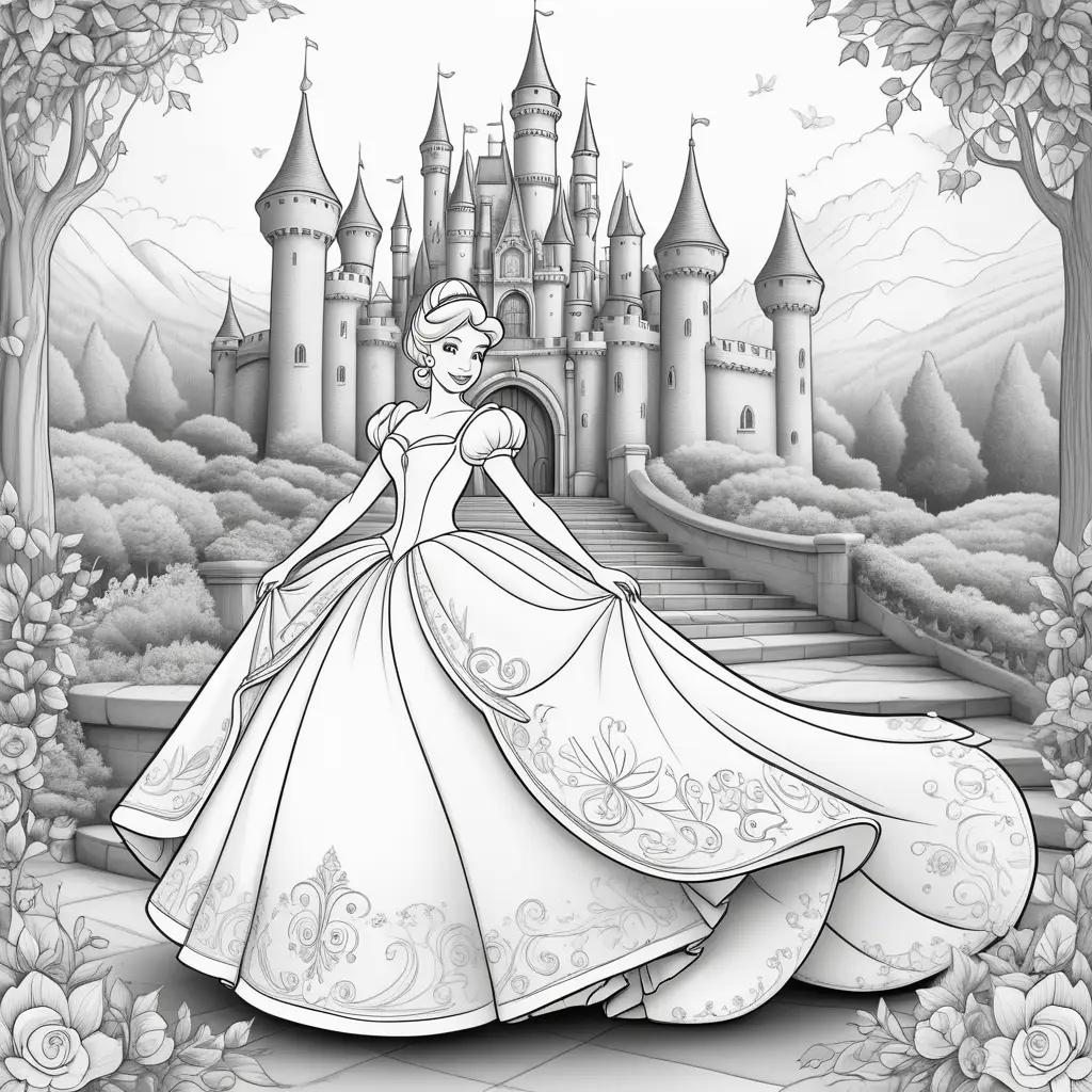 Cinderella in a castle coloring page