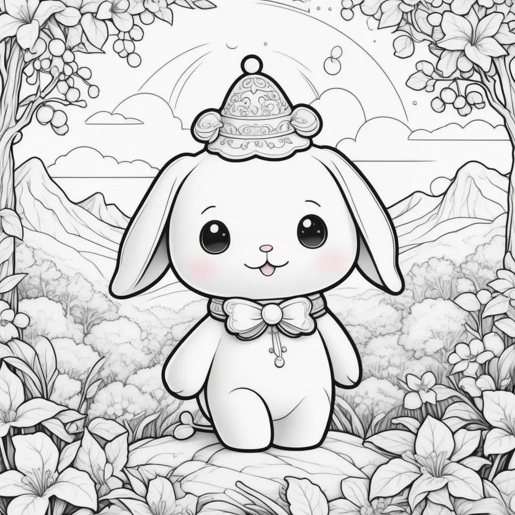 Cinnamoroll Coloring Pages: Cute Bunny in the Garden